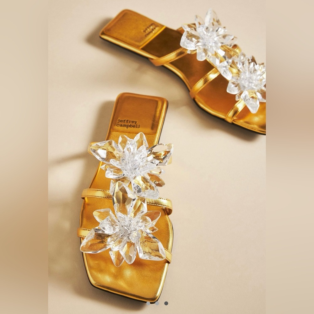 NEW in box Jeffrey Campbell gold floral statement Crystalize sandals